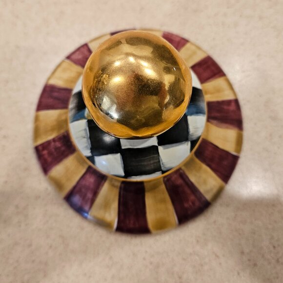 RARE MACKENZIE CHILDS ARGYLE PLAID AURORA CERAMIC GLOBE STORAGE CANISTER JAR - Picture 8 of 16